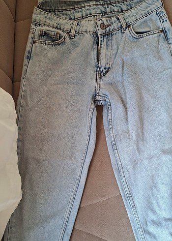 Düğmeli Mavi Kadın Denim Pantolon - Görsel 2