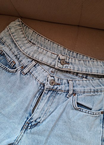 Düğmeli Mavi Kadın Denim Pantolon - Görsel 3