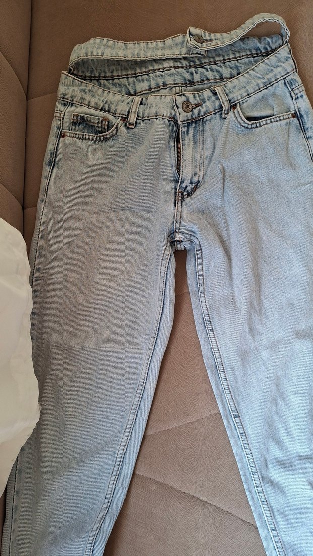 Düğmeli Mavi Kadın Denim Pantolon - Görsel 2