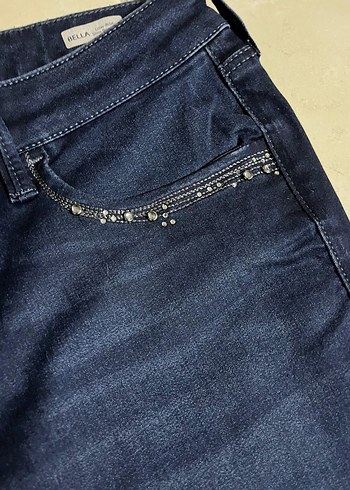 Kadın Lacivert Normal Boy Denim  cepleri taşlı Pantolon - Görsel 2