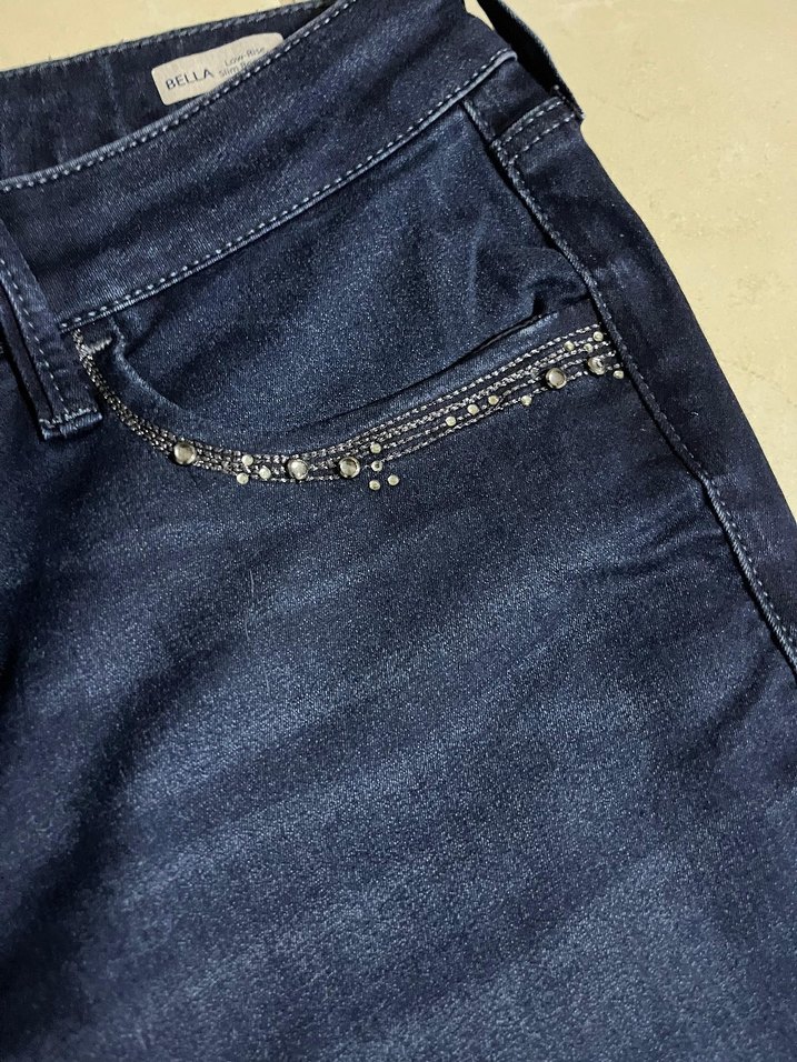 Kadın Lacivert Normal Boy Denim  cepleri taşlı Pantolon - Görsel 2