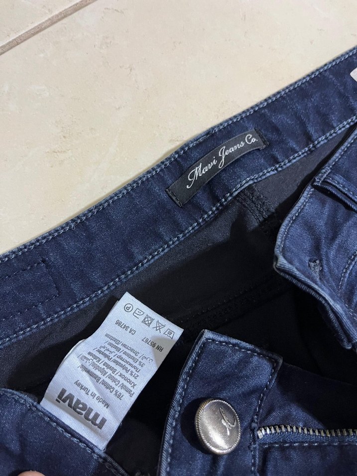 Kadın Lacivert Normal Boy Denim  cepleri taşlı Pantolon - Görsel 3
