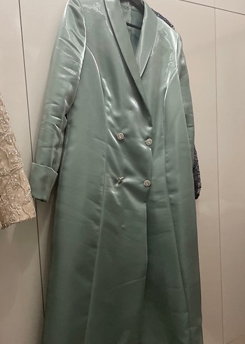 Düğmeli Uzun Gri Kadın Silky Klasik Kaban