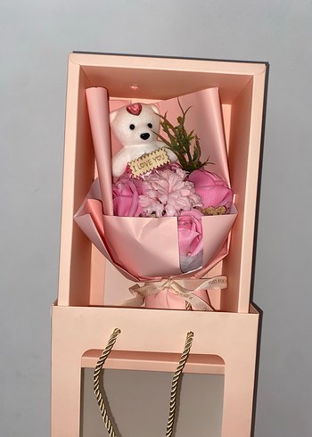 Pembe Ayıcık ve Yapay Çiçek Buketi Hediye Seti - Görsel 2