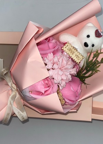 Pembe Ayıcık ve Yapay Çiçek Buketi Hediye Seti - Görsel 3