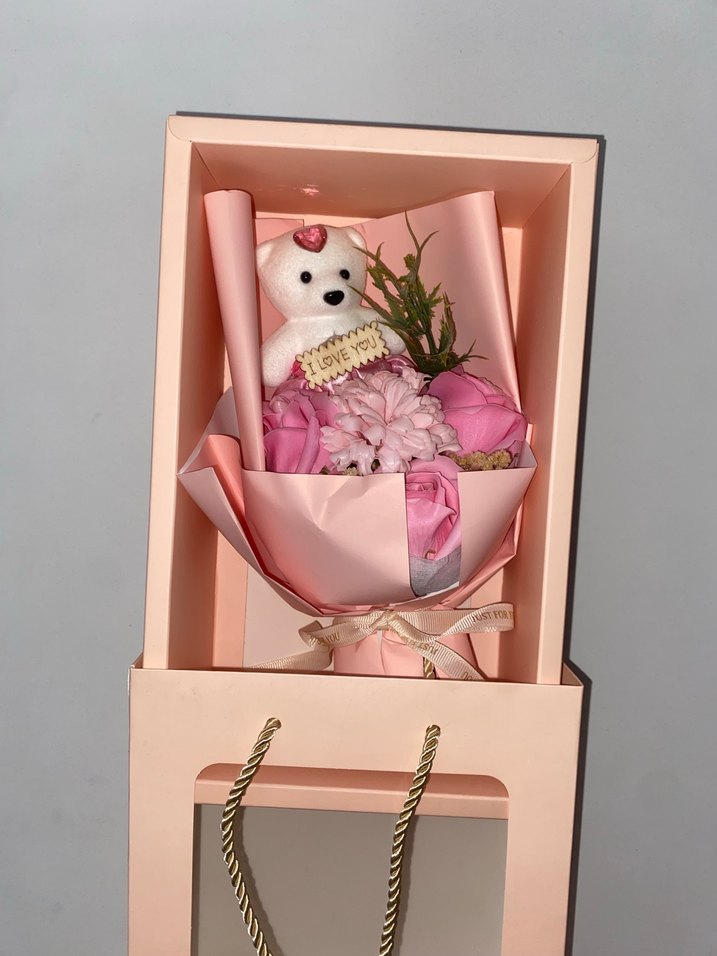 Pembe Ayıcık ve Yapay Çiçek Buketi Hediye Seti - Görsel 2