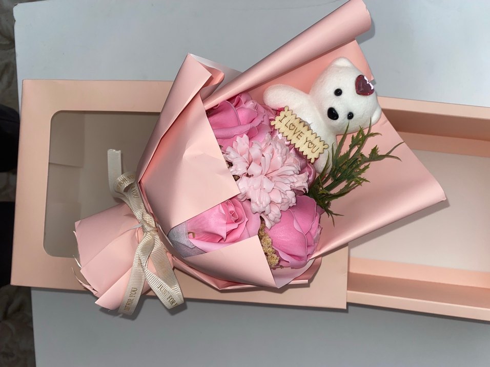 Pembe Ayıcık ve Yapay Çiçek Buketi Hediye Seti - Görsel 3
