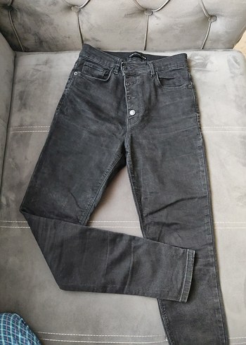 Gri Düğmeli Kadın Denim Pantolon