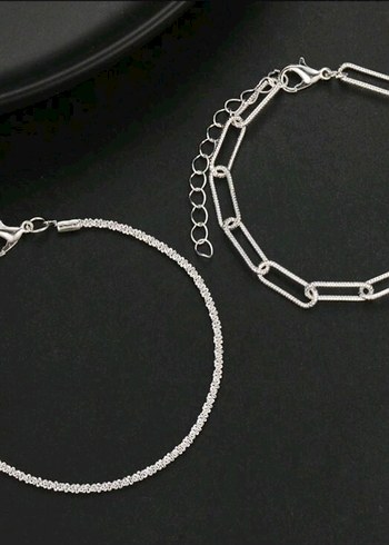 Diğer Zincir Detaylı Minimalist Silver Bileklik