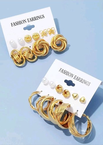 Altın Renkli Mini Küpe Seti (İki set/11 çift)