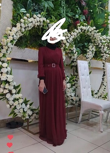 Bordo Tüllü abiye elbise