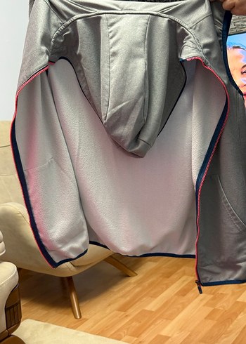 Gri Kapüşonlu Fermuarlı Sweatshirt - Görsel 3