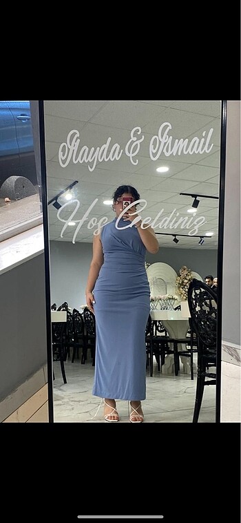 Drape detaylı midi elbise