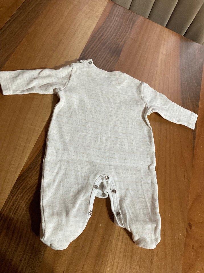 Bebek Beyaz Pamuklu Uzun Kollu Tulum - Görsel 3