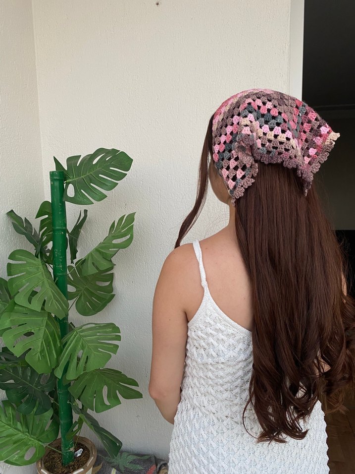 Dantel Detaylı Pembe Örgü Bandana - Görsel 2