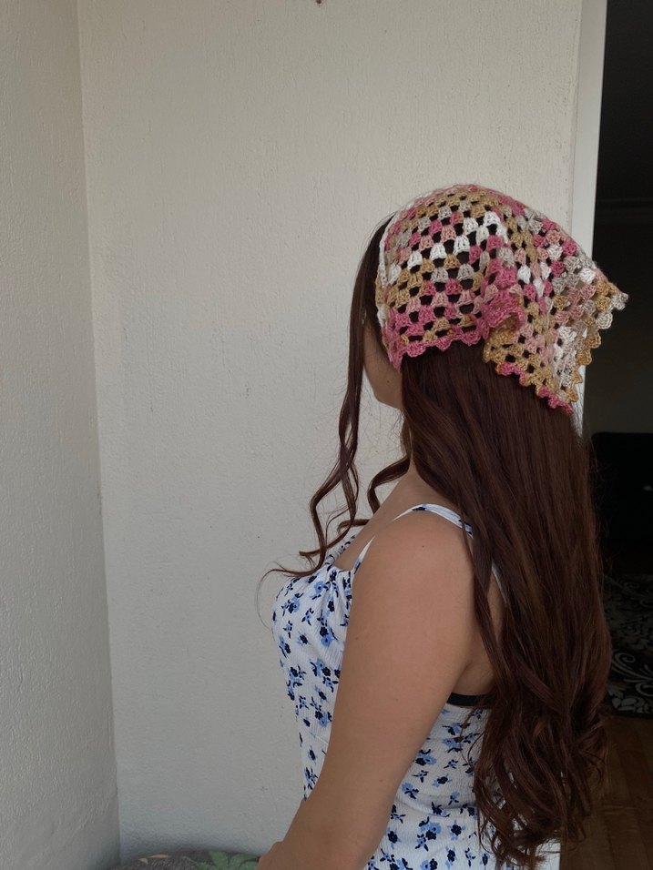 Pastel Renkli Dantel Detaylı Örgü Bandana - Görsel 2