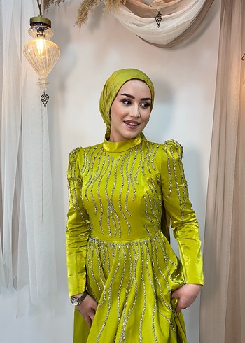 Parlak Nakışlı Haki Tesettür Abiye Elbise tesettür - Görsel 11