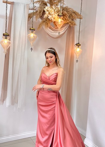 Pembe Drapeli Uzun Abiye Elbise - Görsel 3