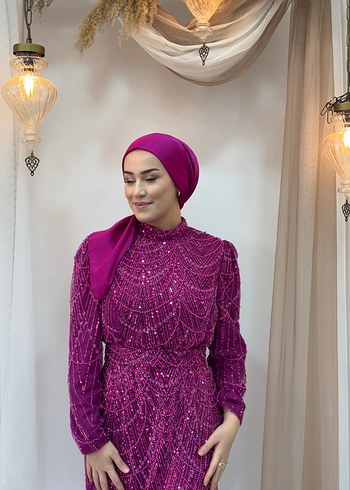 Mor Drapeli Uzun Abiye Elbise 
Tesettür - Görsel 6