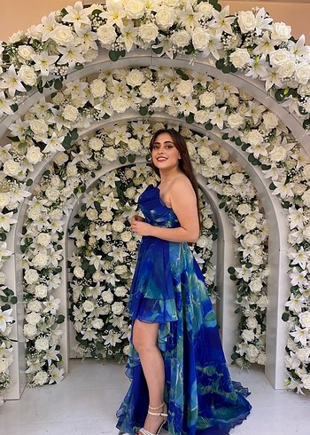 Mavi Drapeli Uzun Abiye Elbise dilan polat abiyesi - Görsel 3