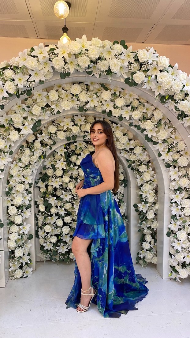 Mavi Drapeli Uzun Abiye Elbise dilan polat abiyesi - Görsel 4