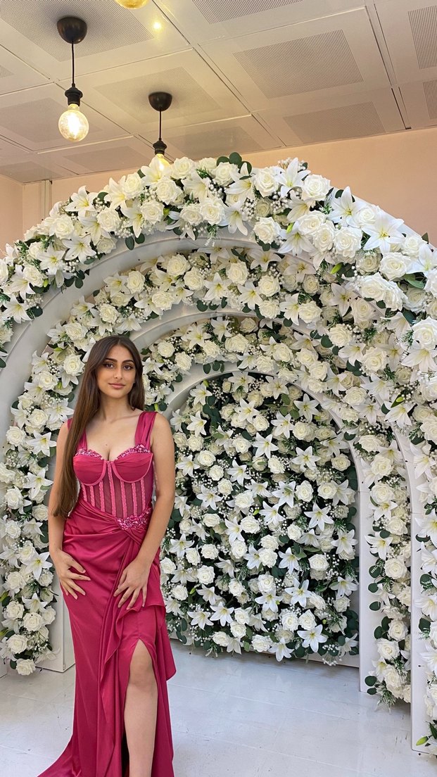 Pembe Straplez Drapeli Uzun Abiye Elbise - Görsel 4