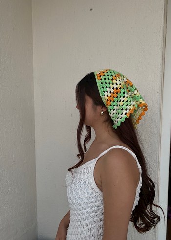 Pastel Renkli Dantel Detaylı Örgü Saç Bandı bandana - Görsel 3