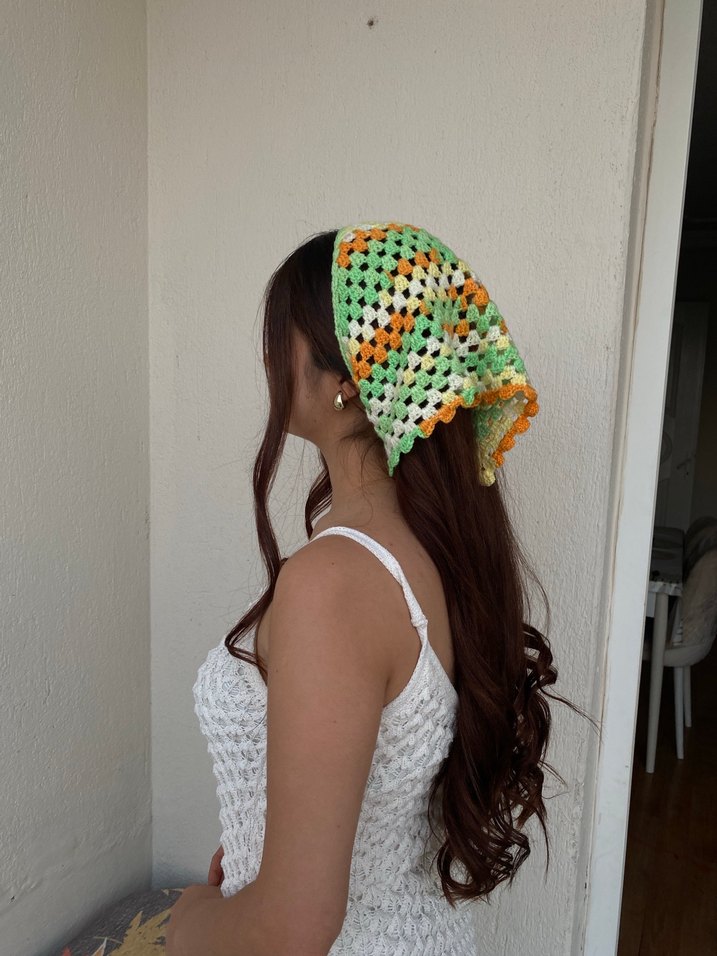 Pastel Renkli Dantel Detaylı Örgü Saç Bandı bandana - Görsel 5