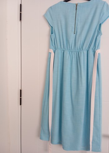 Dantel Detaylı Turkuaz Vintage Hamile Elbisesi - Görsel 3