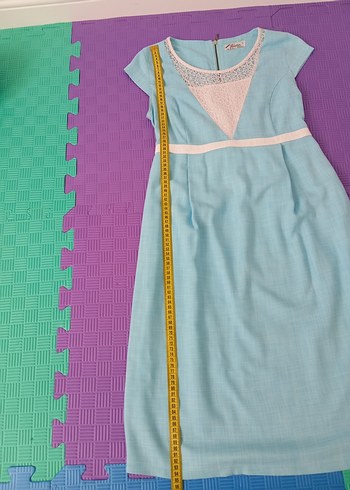 Dantel Detaylı Turkuaz Vintage Hamile Elbisesi - Görsel 5