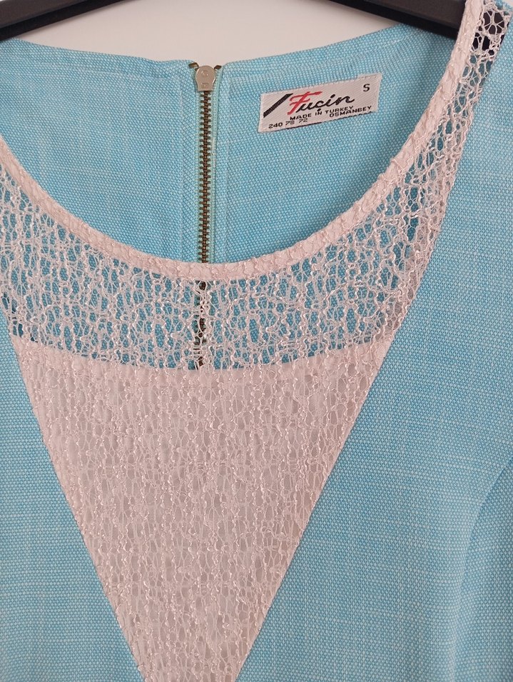 Dantel Detaylı Turkuaz Vintage Hamile Elbisesi - Görsel 2