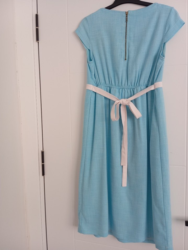 Dantel Detaylı Turkuaz Vintage Hamile Elbisesi - Görsel 4