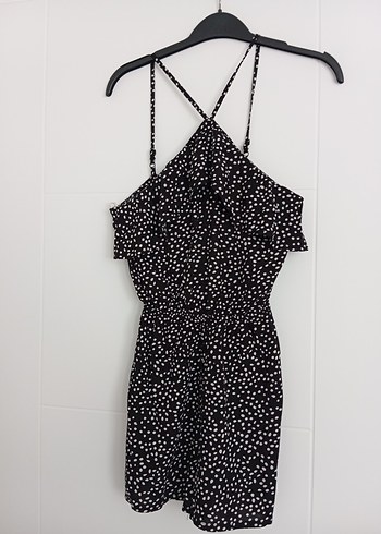 32 Beden H&M Siyah Puantiyeli Mini Askılı Tulum