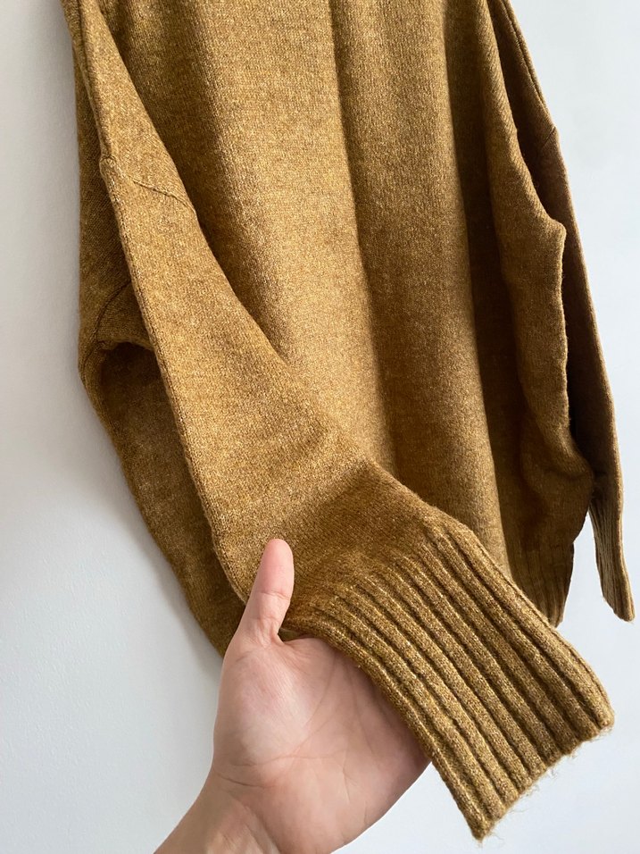 Kadın Kahverengi Örgü Yün Kazak oversize - Görsel 3