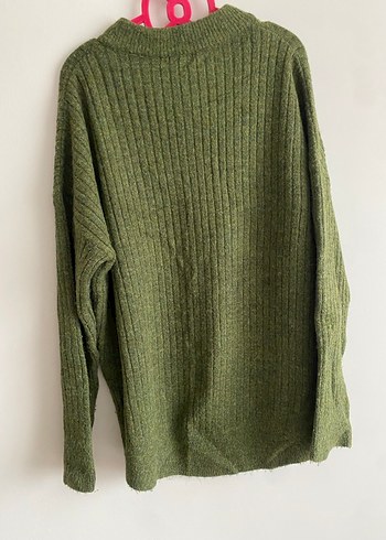 Yeşil Boğazlı Salaş Triko Kazak - Görsel 4