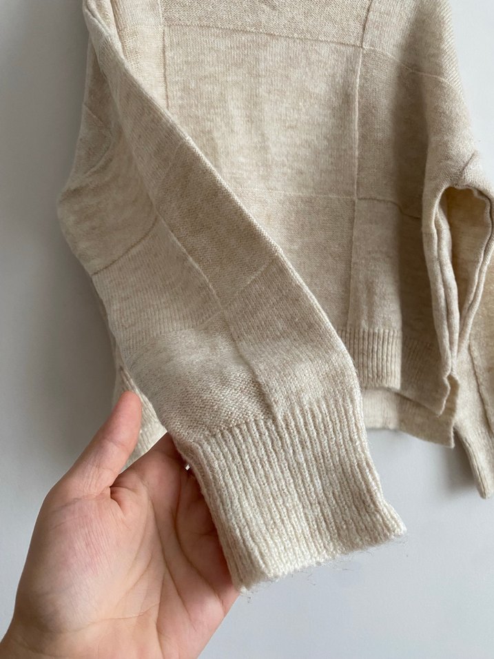 Bej Boğazlı Kadın Triko Kazak oversize - Görsel 2