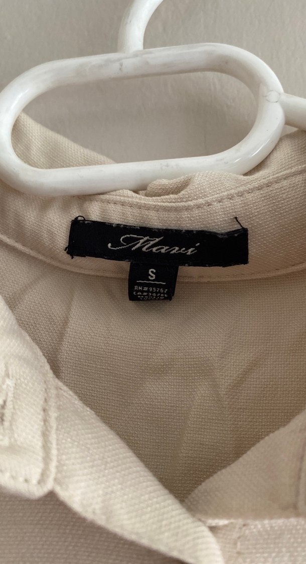 Bej Düğmeli Kadın Keten Bağlamalı Crop Gömlek - Görsel 3