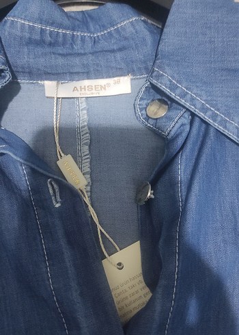 Ahsen Düğmeli Uzun Mavi Denim Elbise