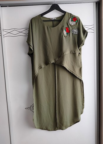 Nakışlı Salaş Haki Kadın Tunik