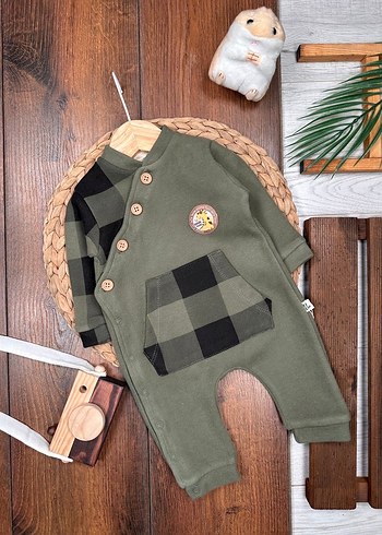 Düğmeli Kareli Erkek Bebek Tulum - Görsel 3