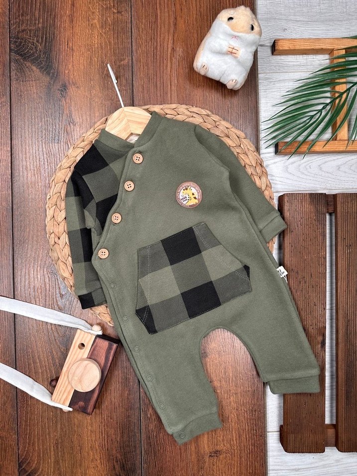 Düğmeli Kareli Erkek Bebek Tulum - Görsel 3