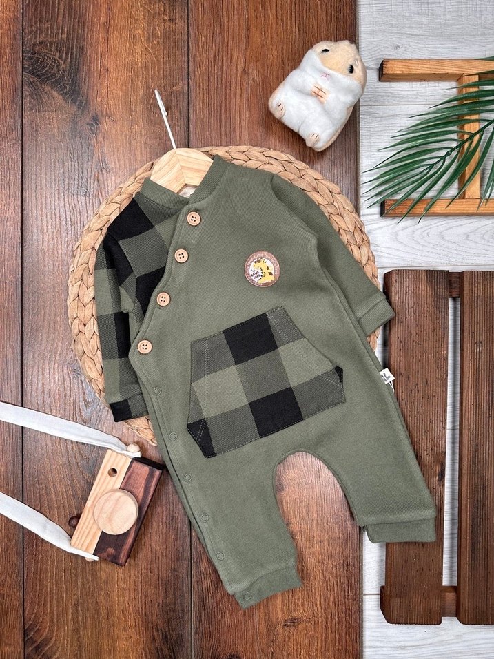 Düğmeli Kareli Erkek Bebek Tulum - Görsel 4