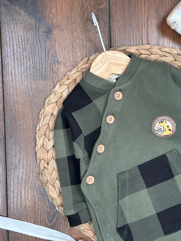 Düğmeli Kareli Erkek Bebek Tulum - Görsel 2