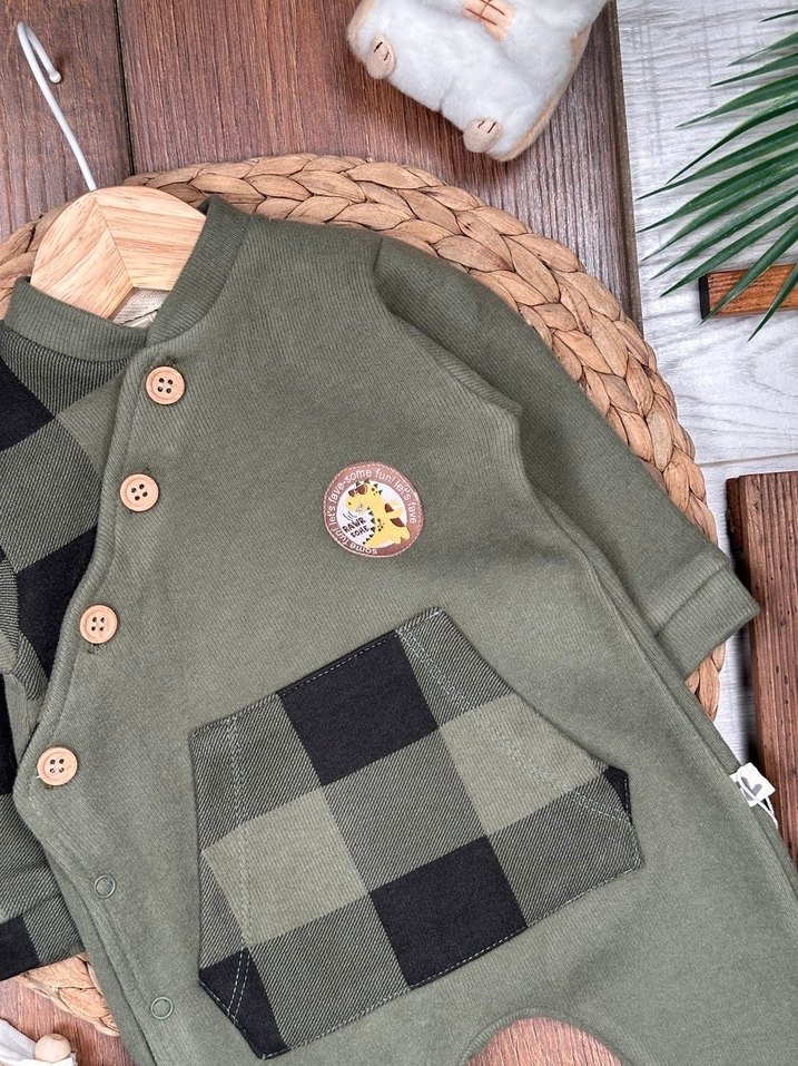 Düğmeli Kareli Erkek Bebek Tulum - Görsel 5