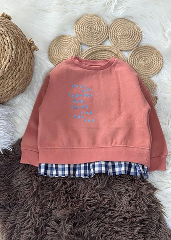 Kız Çocuk Pembe Sweatshirt Fırfırlı Detaylı - Görsel 2