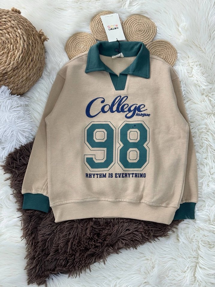 Gri Kahverengi College Baskılı  Sweatshirt - Görsel 2