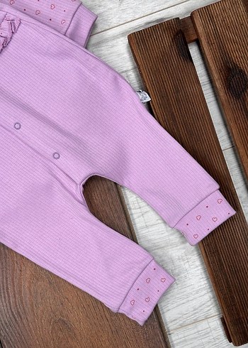 Mor Nakışlı Düğmeli Bebek Kız Tulum - Görsel 8