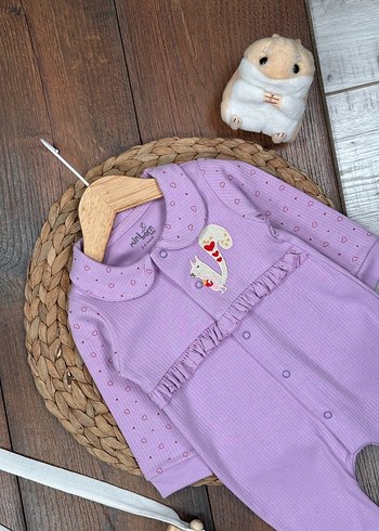Mor Nakışlı Düğmeli Bebek Kız Tulum - Görsel 7