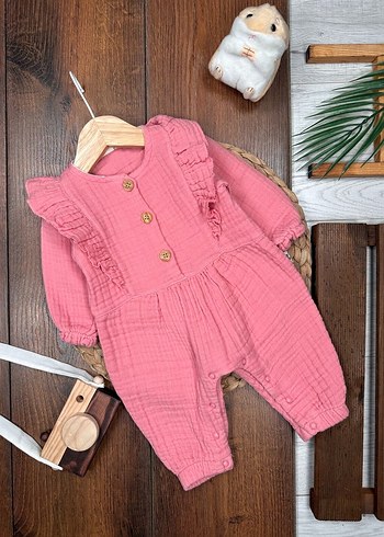Düğmeli Pembe Bebek Kız Tulum - Görsel 6