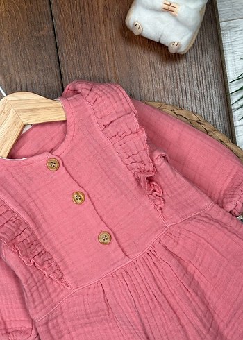 Düğmeli Pembe Bebek Kız Tulum - Görsel 5